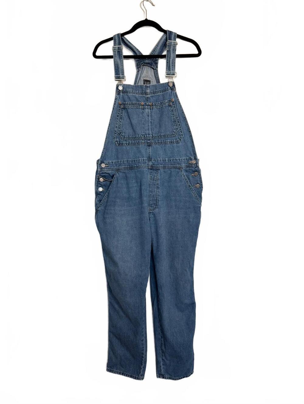 GAP Blue Denim Cropped Overalls - Size Large
